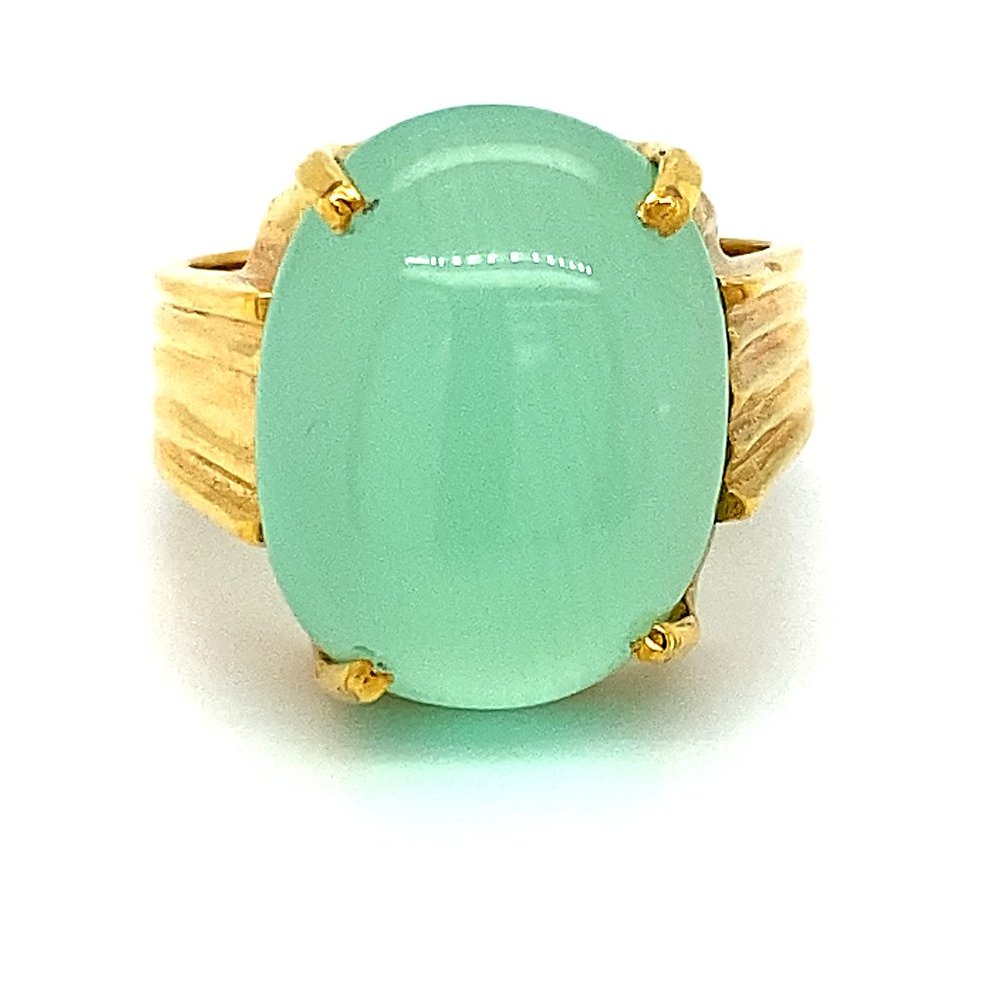 Cats Eye Green Calcite 18.75ct Solid 18K Gold Ring